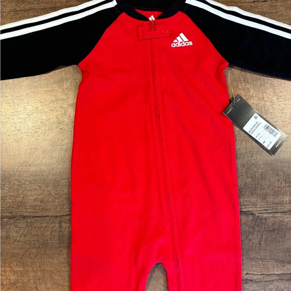 Adidas Kids 9m Red and Black One Piece Coverall NWT - Picture 3 of 5